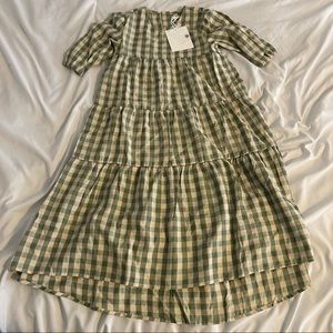 Green & Cream Gingham Rustic Dress